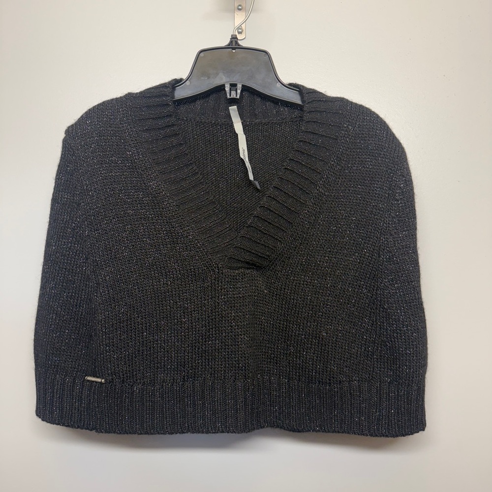 Cop.Copine Black Knit Shimmer Shawl Cape Shrug Poncho SIZE M
